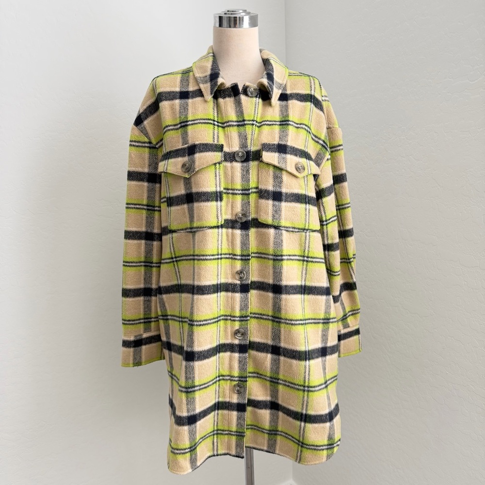 BP Cream and Black Plaid Longline Shacket